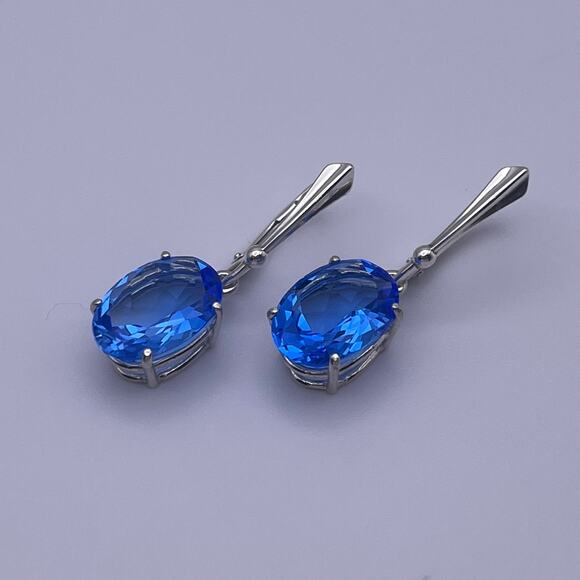 Gorgeous 8.5ctw Oval Cut Blue Quartz Earrings in Sterling Silver - Picture 6 of 8
